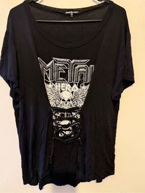 Charlotte Russe Lace-Up 'Metal Hero'  skull Tee